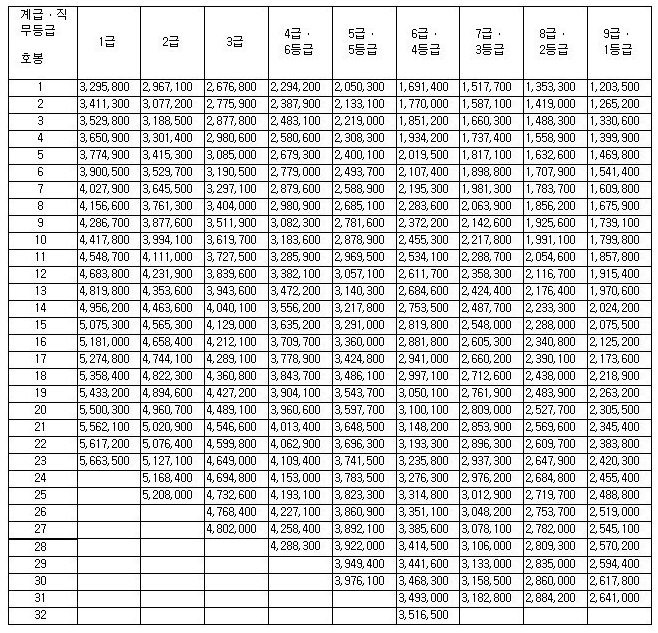 감사직 공무원 등급별 호봉 정리표 확인하기